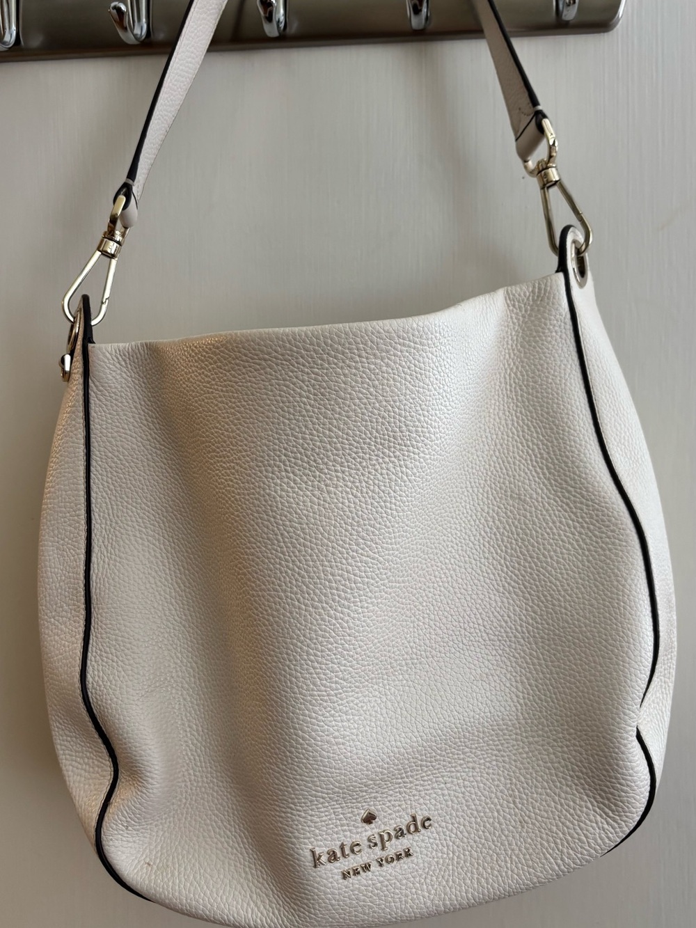 kate spade Pebbled Leather Shoulder Bag in White with Black Trim